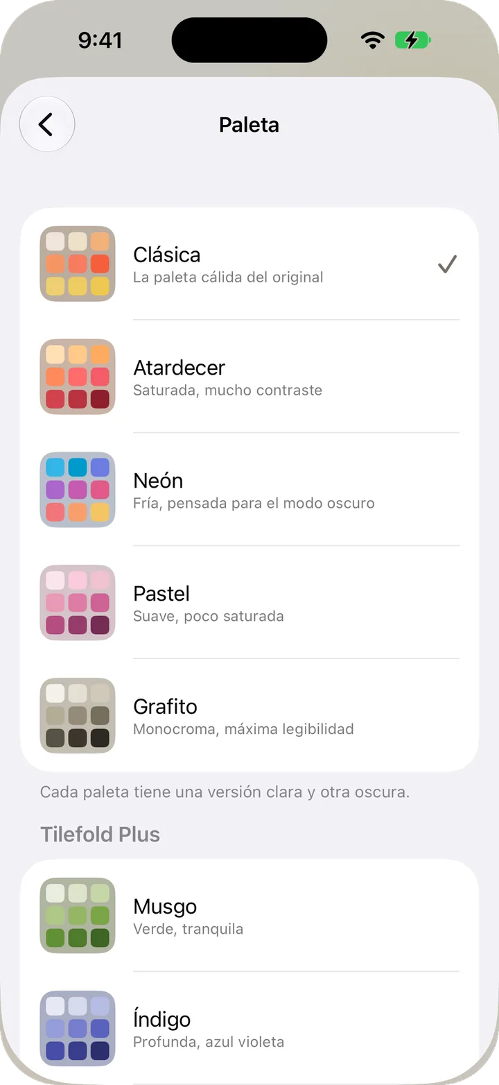 Elegir una paleta en Tilefold
