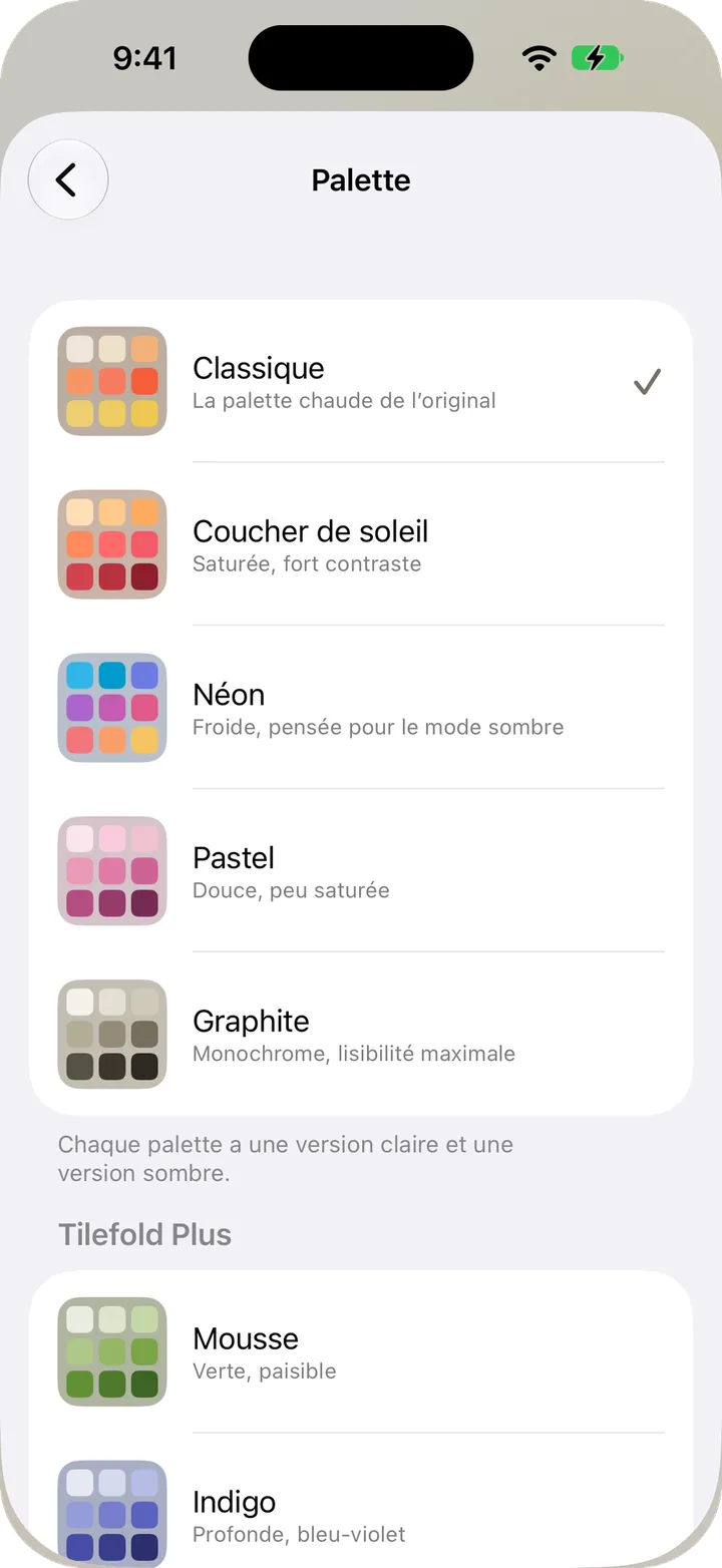 Choix d’une palette dans Tilefold