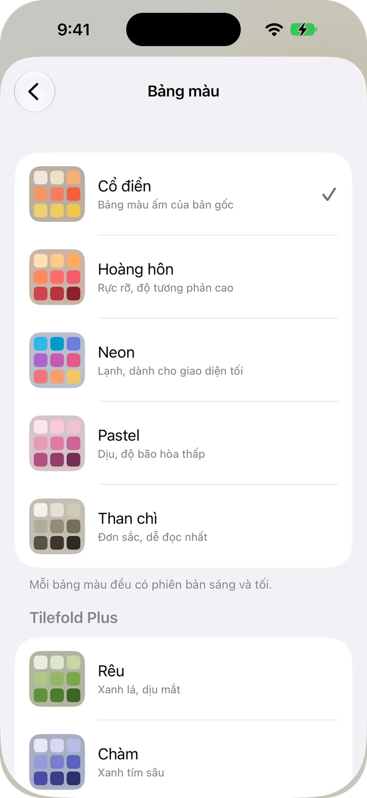 Chọn bảng màu trong Tilefold